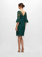 Adrianna Papell - Embroidered Lace Ruffle Sleeve Dress