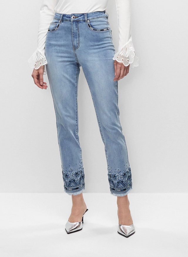 Embroidered Hem Cropped Jeans