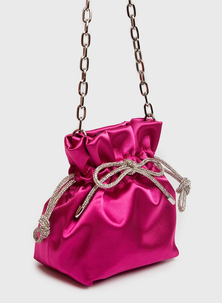 Crystal Bow Satin Bag