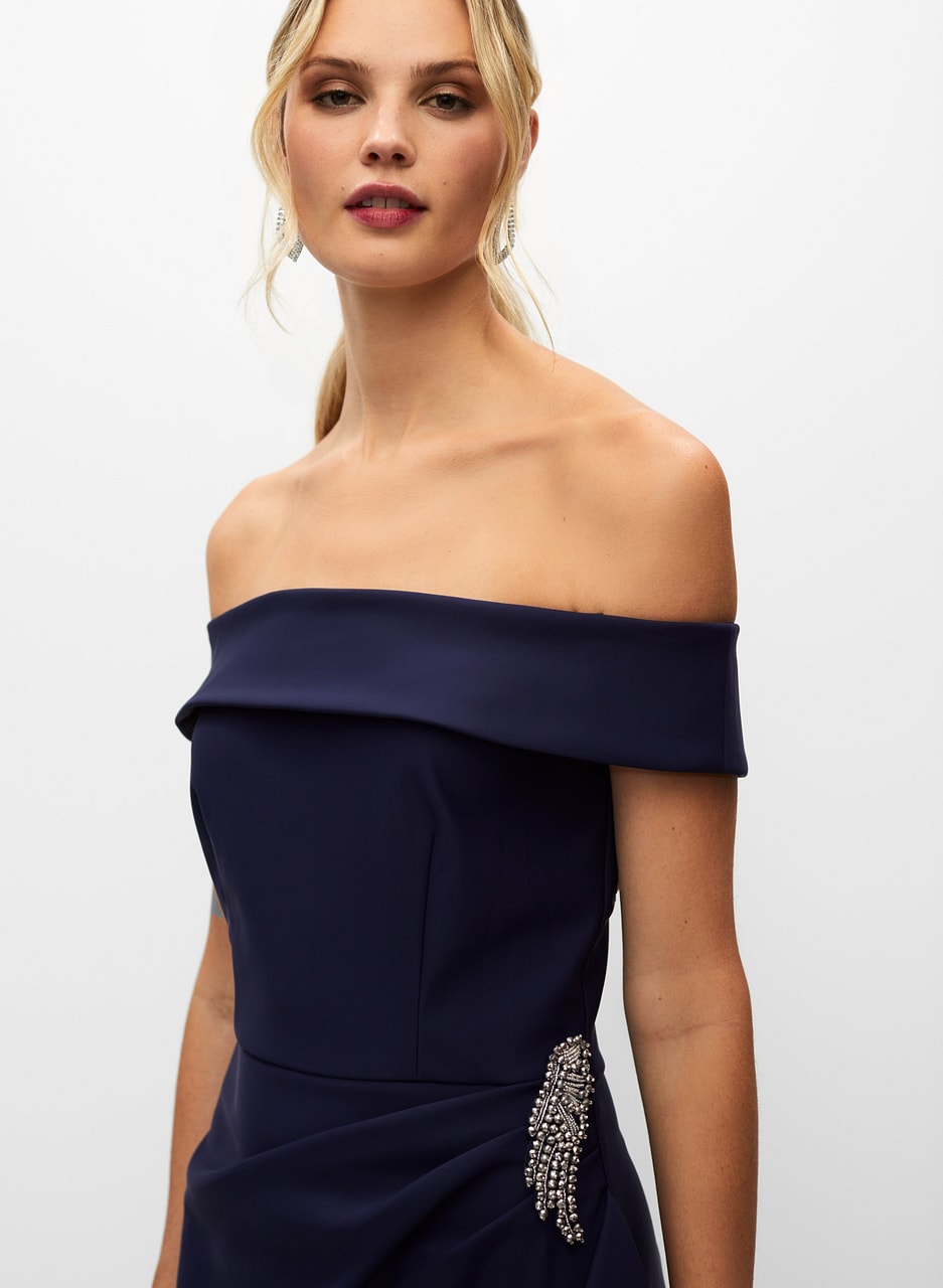 Alex Evenings - Off-the-Shoulder Rhinestone Appliqué Dress