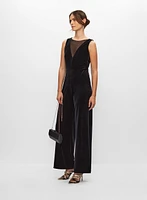 Velvet Mesh Detail Jumpsuit