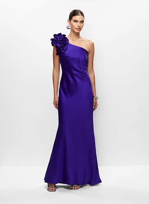 One-Shoulder Satin Gown & Bangle Bracelet