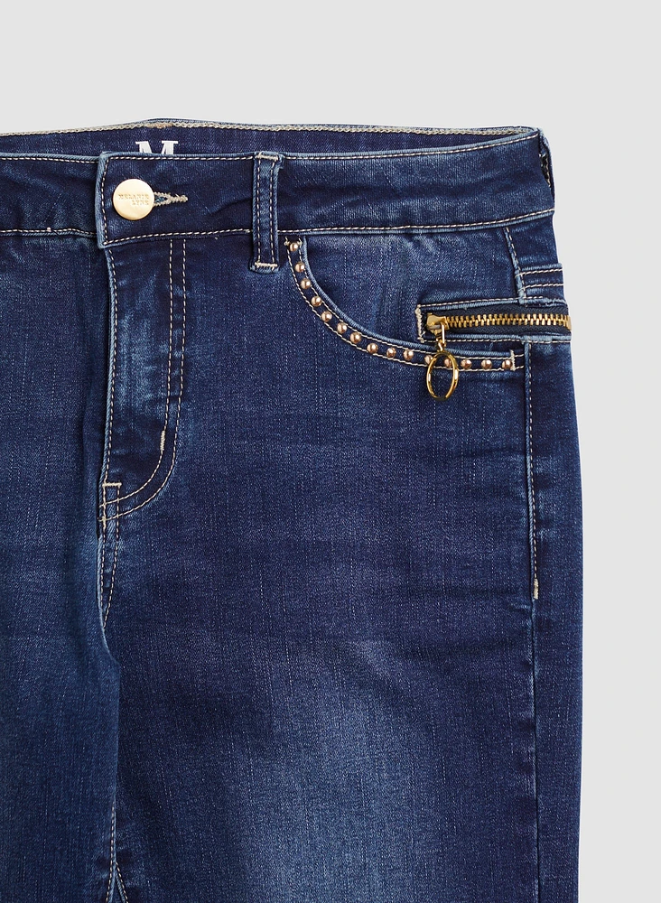 Stud & Zip Detail Jeans