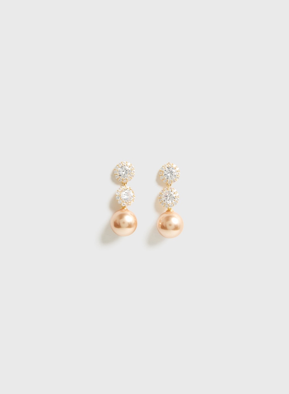 Golden Sphere & Crystal Earrings