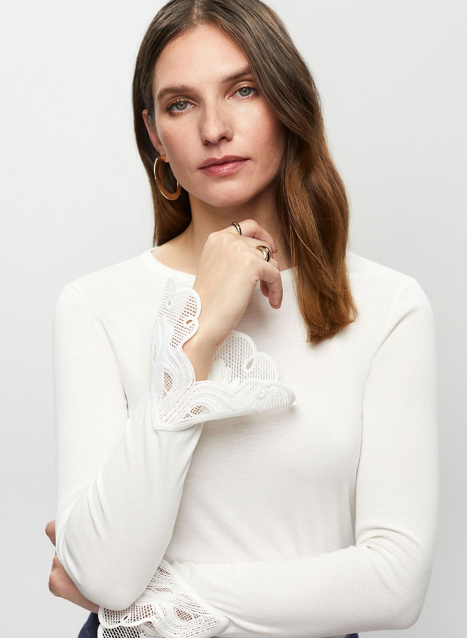 Lace Detail Flare Cuff Top