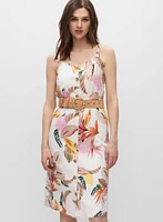 Belted Palm Leaf Print Dress