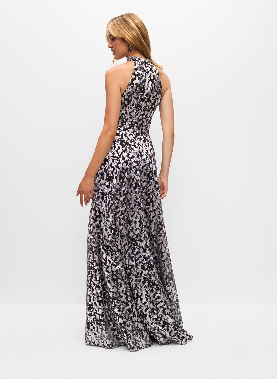 Metallic Printed High Slit Gown