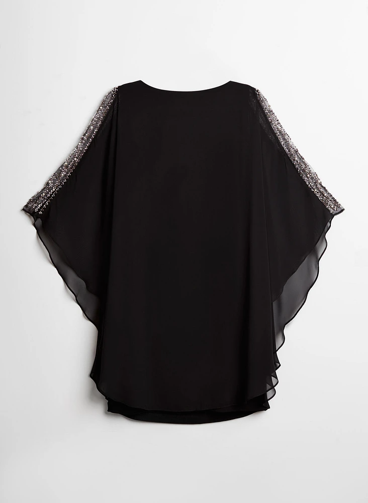 Embellished Chiffon Cape Dress