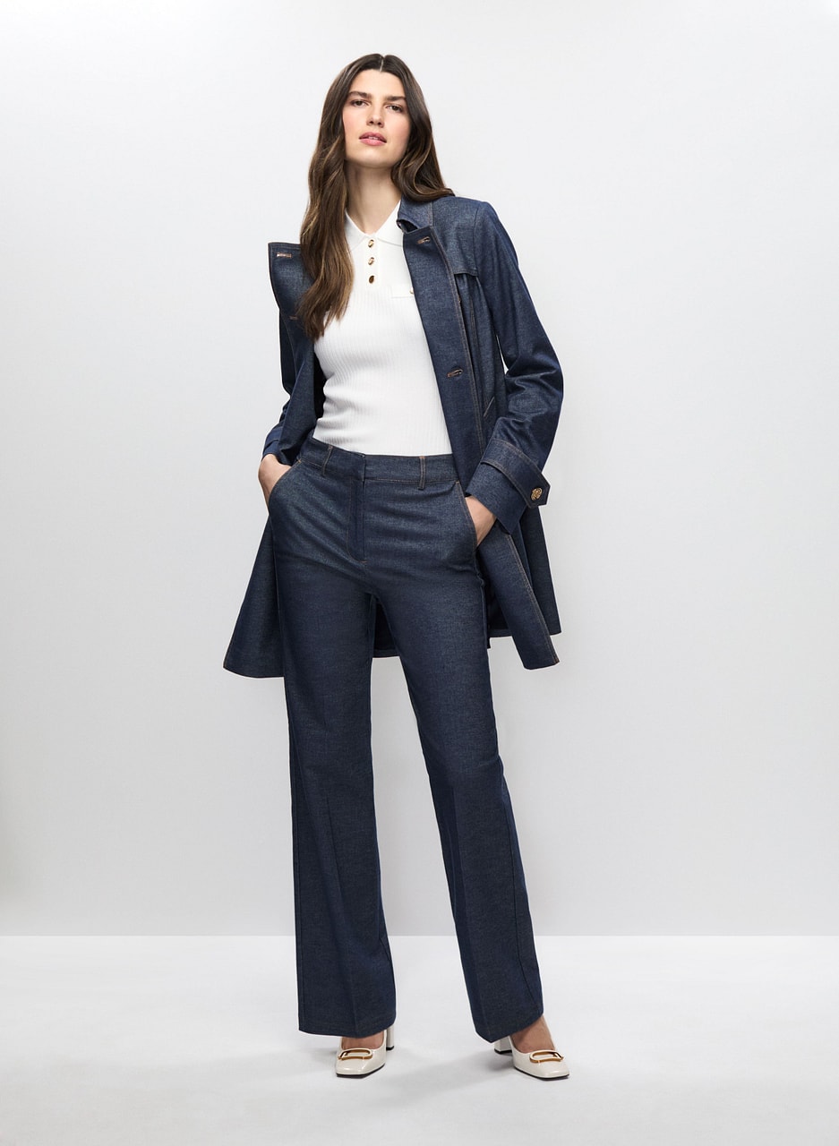 Denim Trench, Collar Top & Denim Pants