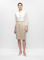 Lace Button Front Top & Satin Pencil Skirt