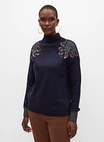 Sequin Detail Mock Neck Sweater