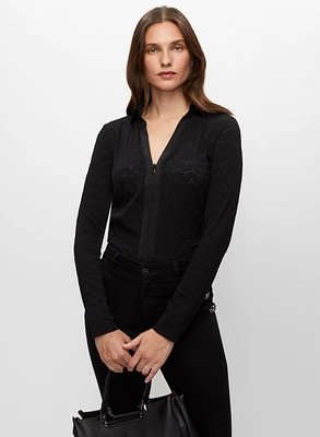 Jacquard Zip Front Top