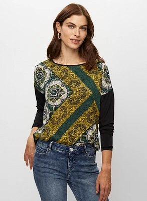 Abstract Print 3/4 Sleeve Top