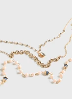 4-Row Necklace with Pendant, Pearls and Beads