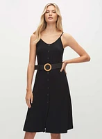 Belted Button-Front Dress