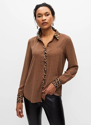 Button-Down Geometric Print Blouse