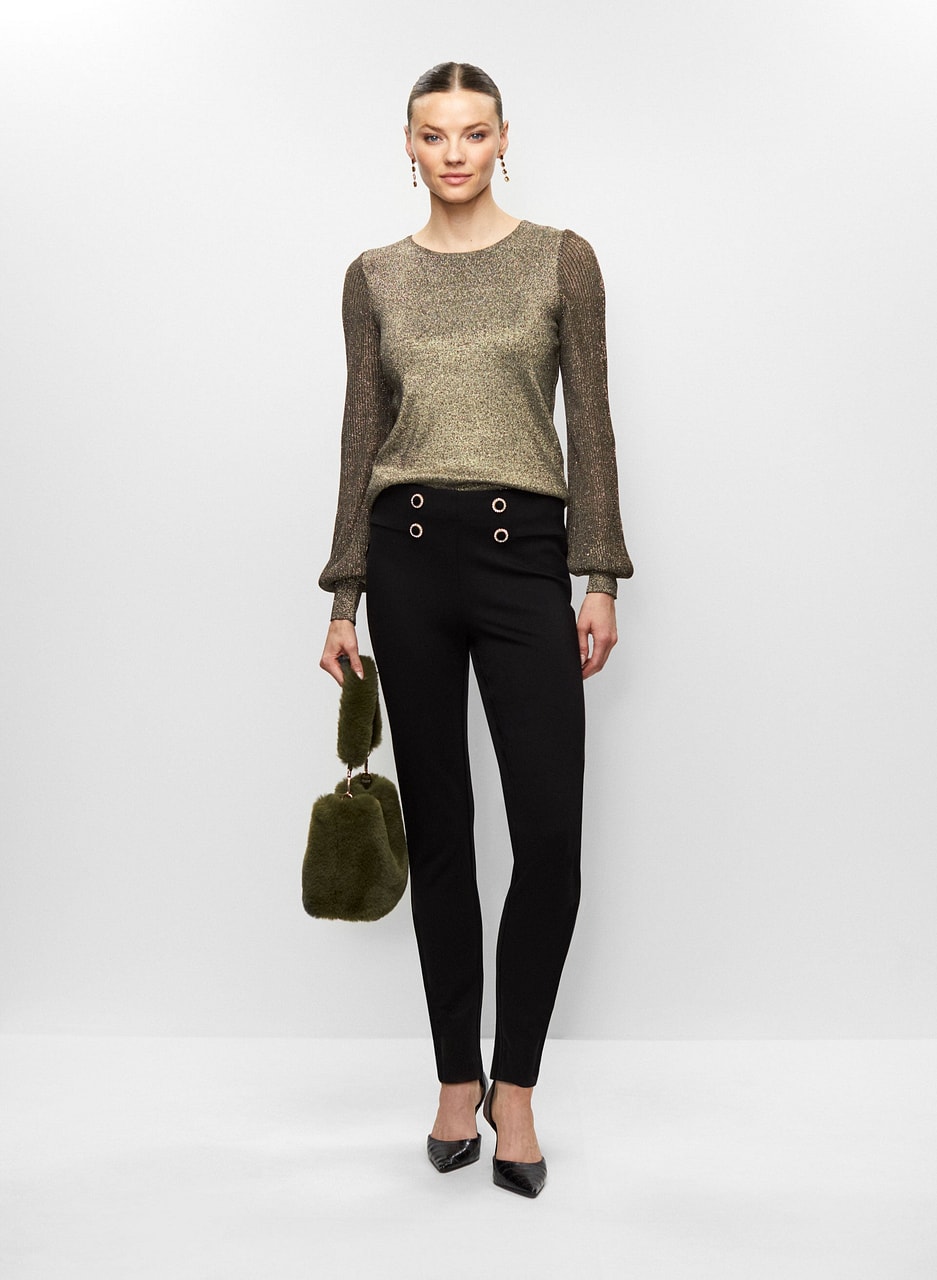 Straight Leg Pants & Metallic Sweater