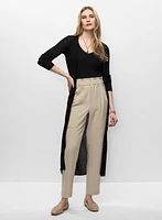 Long Lightweight Knit Cardigan & Ruffle Waist Pull-On Pants