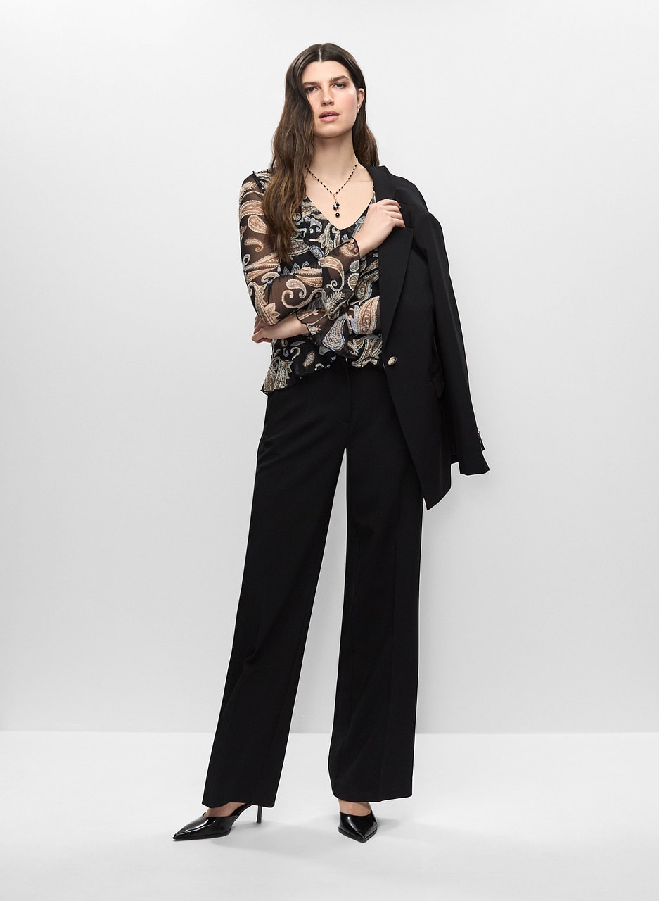 Single-Button Blazer, Ruffle Sleeve Top & Soho Pants