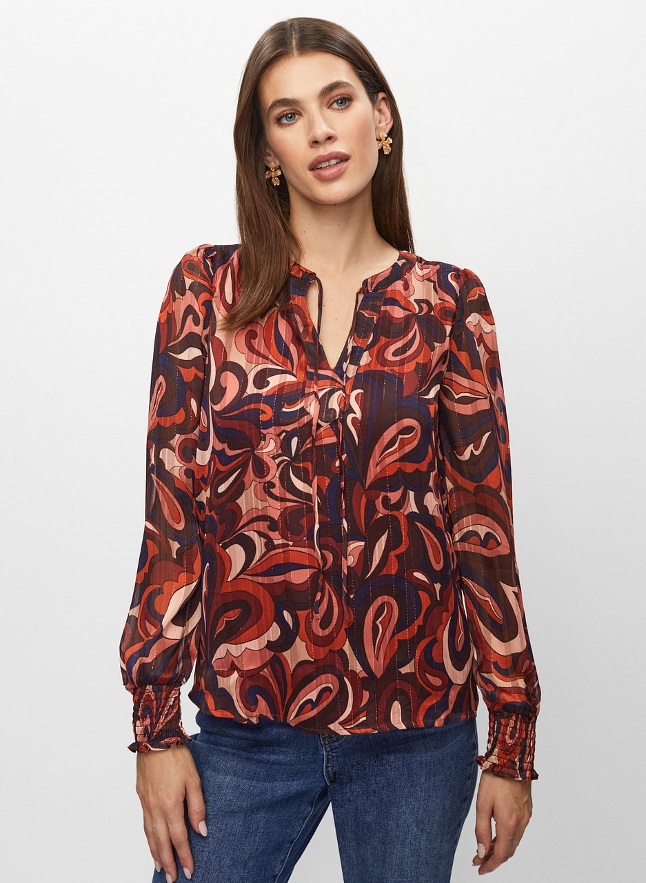 Floral Paisley Print Chiffon Top