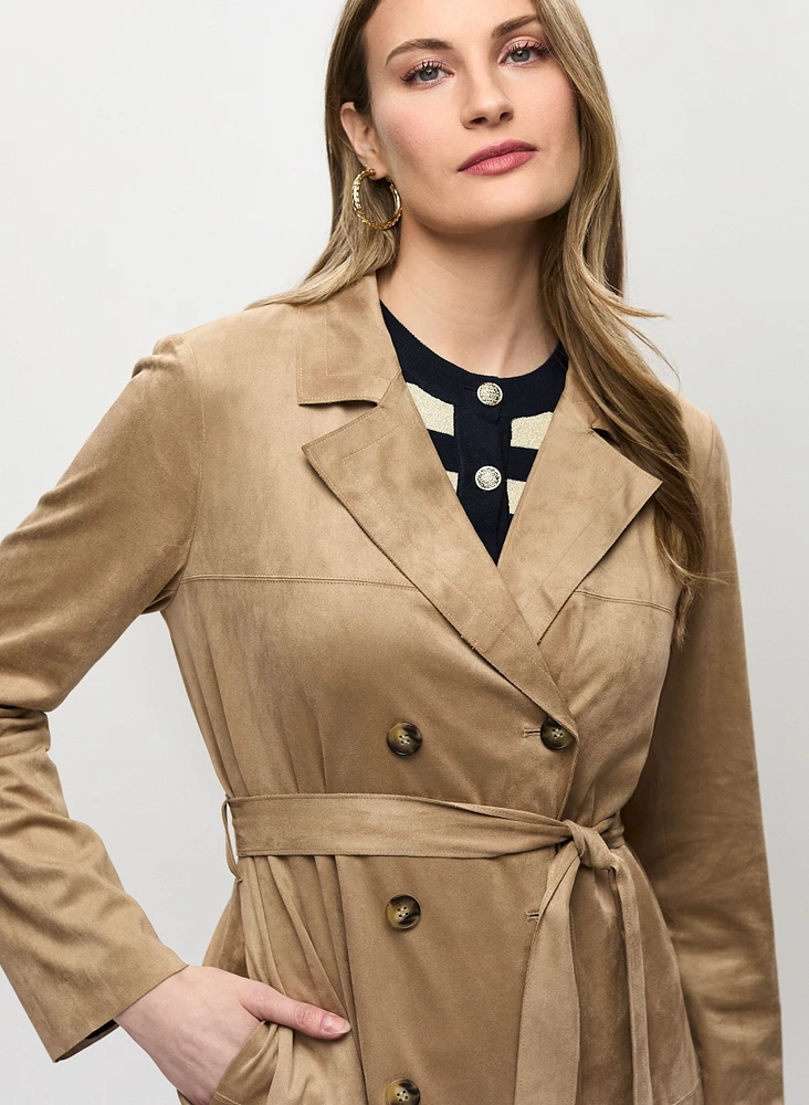 Faux Suede Trench Coat