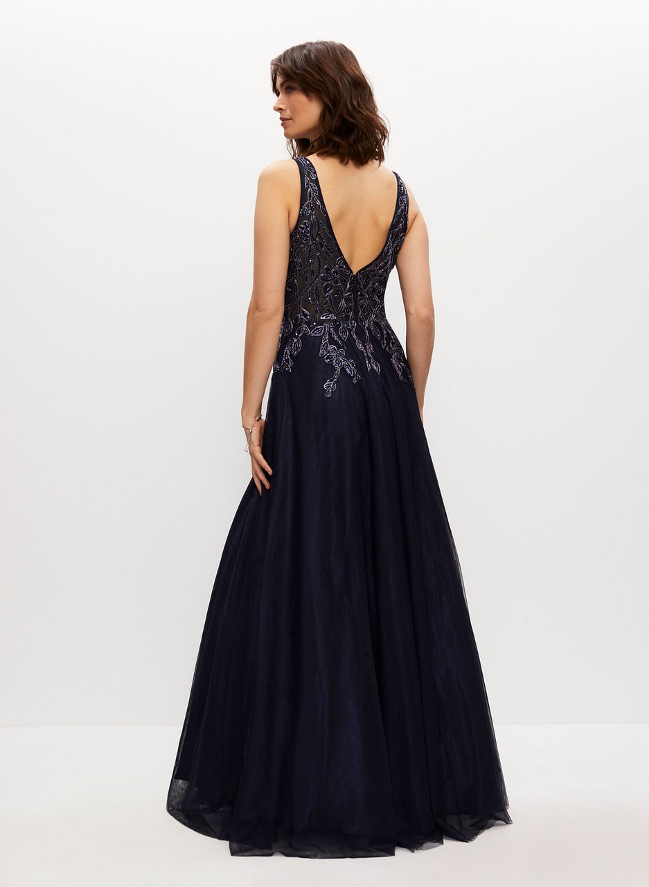 Beaded Bodice V-Neck Gown