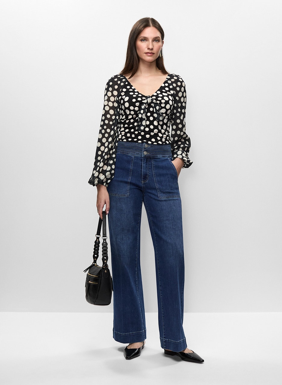 Polka Dot Chiffon Top & Trouser Jeans