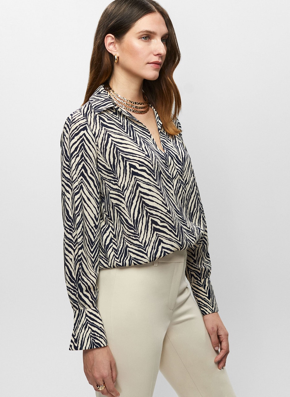 Wrap-Style Chevron Print Blouse