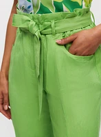 Linen-Blend Paperbag Culotte Pants