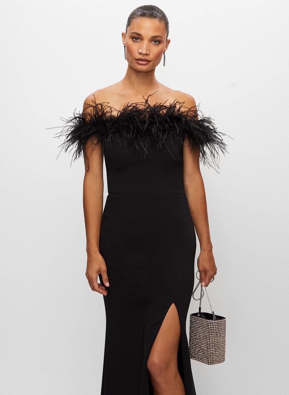 BA Nites - Feather Off-the-Shoulder Dress