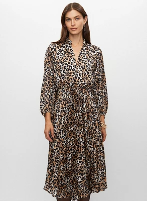 Pleated Leopard Print Dress
