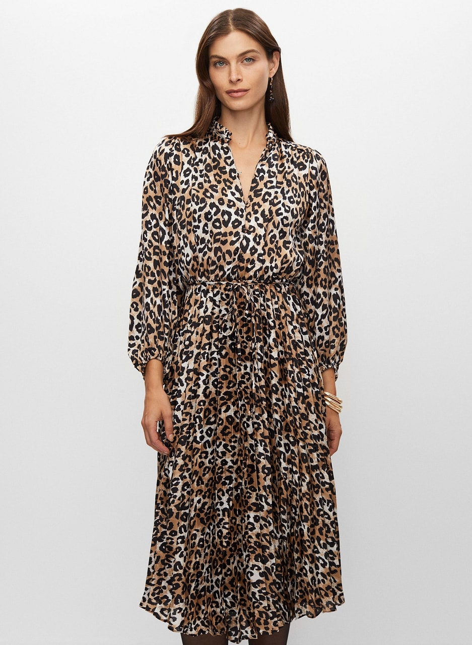 Pleated Leopard Print Dress