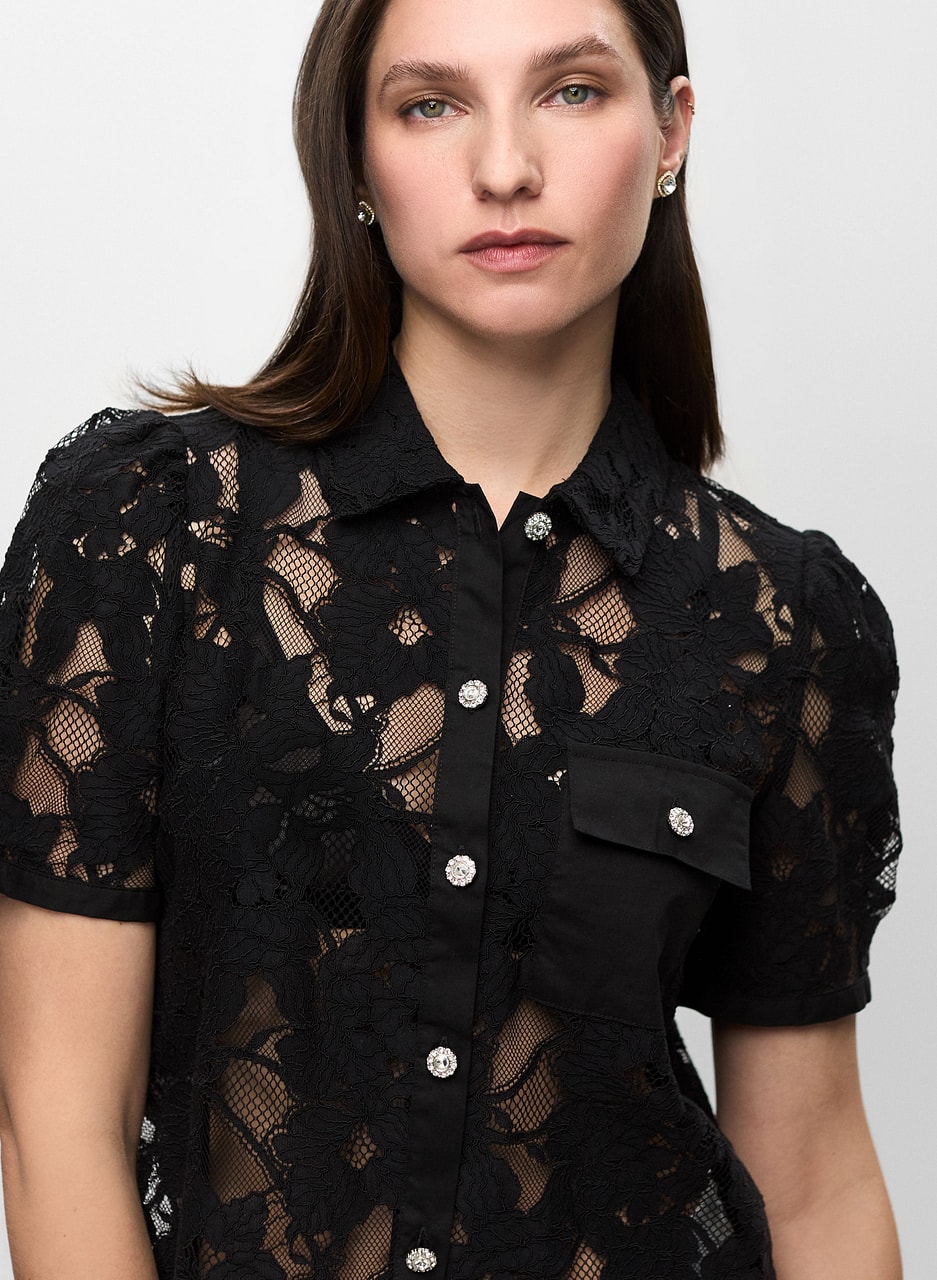 Jewel Button Lace Blouse