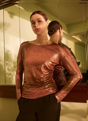 Ruched Metallic Foil Top