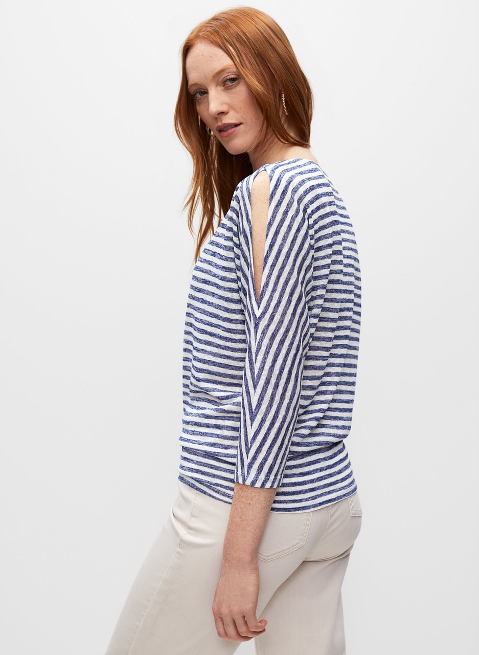 Striped Slit Sleeve Top