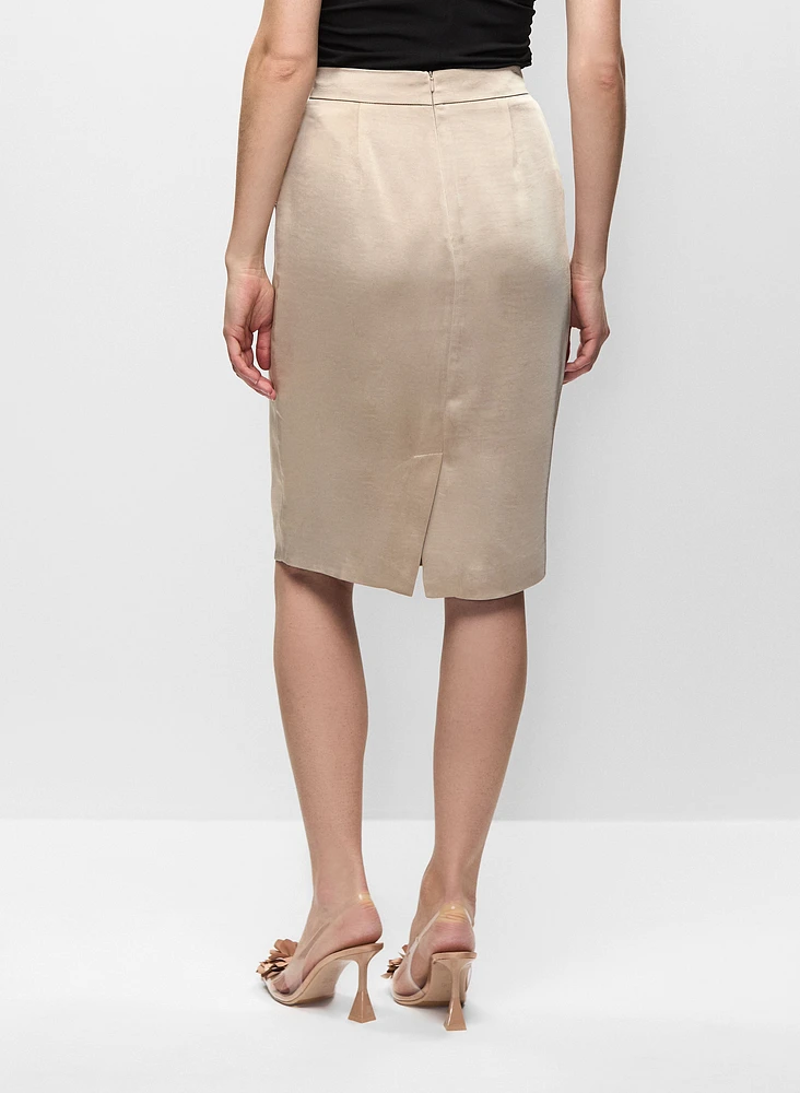 Pleated Satin Pencil Skirt