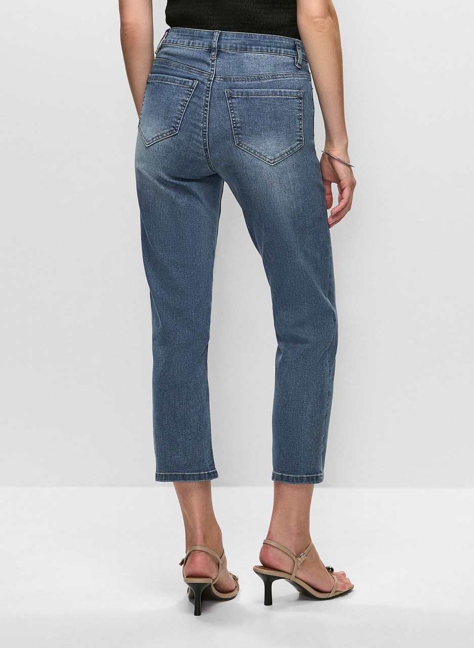 Cropped Slit-Hem Jeans