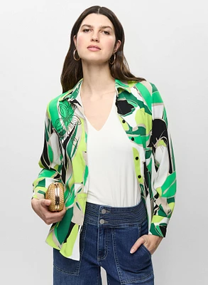 Button-Front Printed Blouse