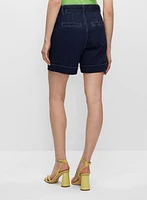 Pleated Denim Shorts