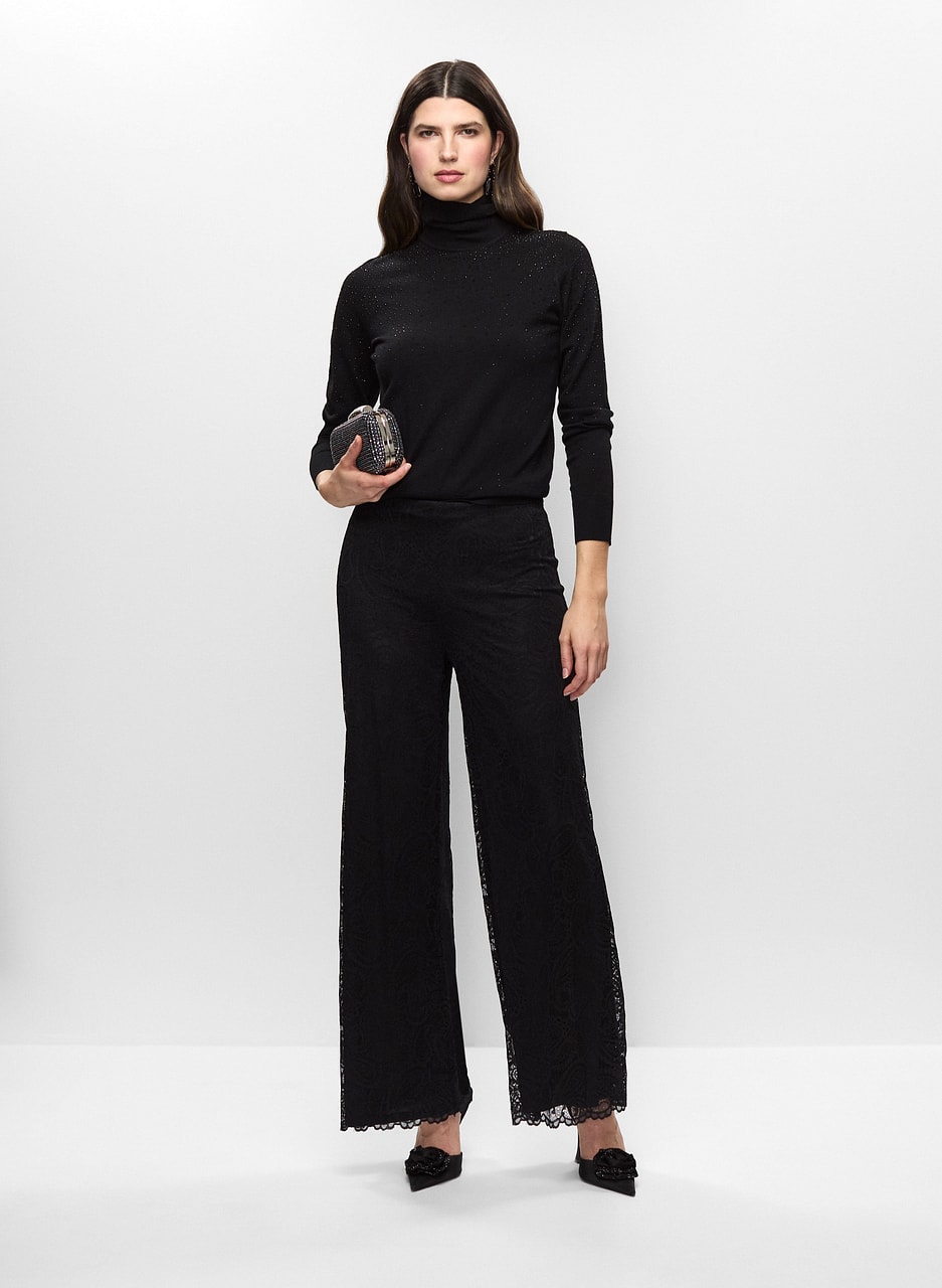 Rhinestone Detail Turtleneck & Lace Pants