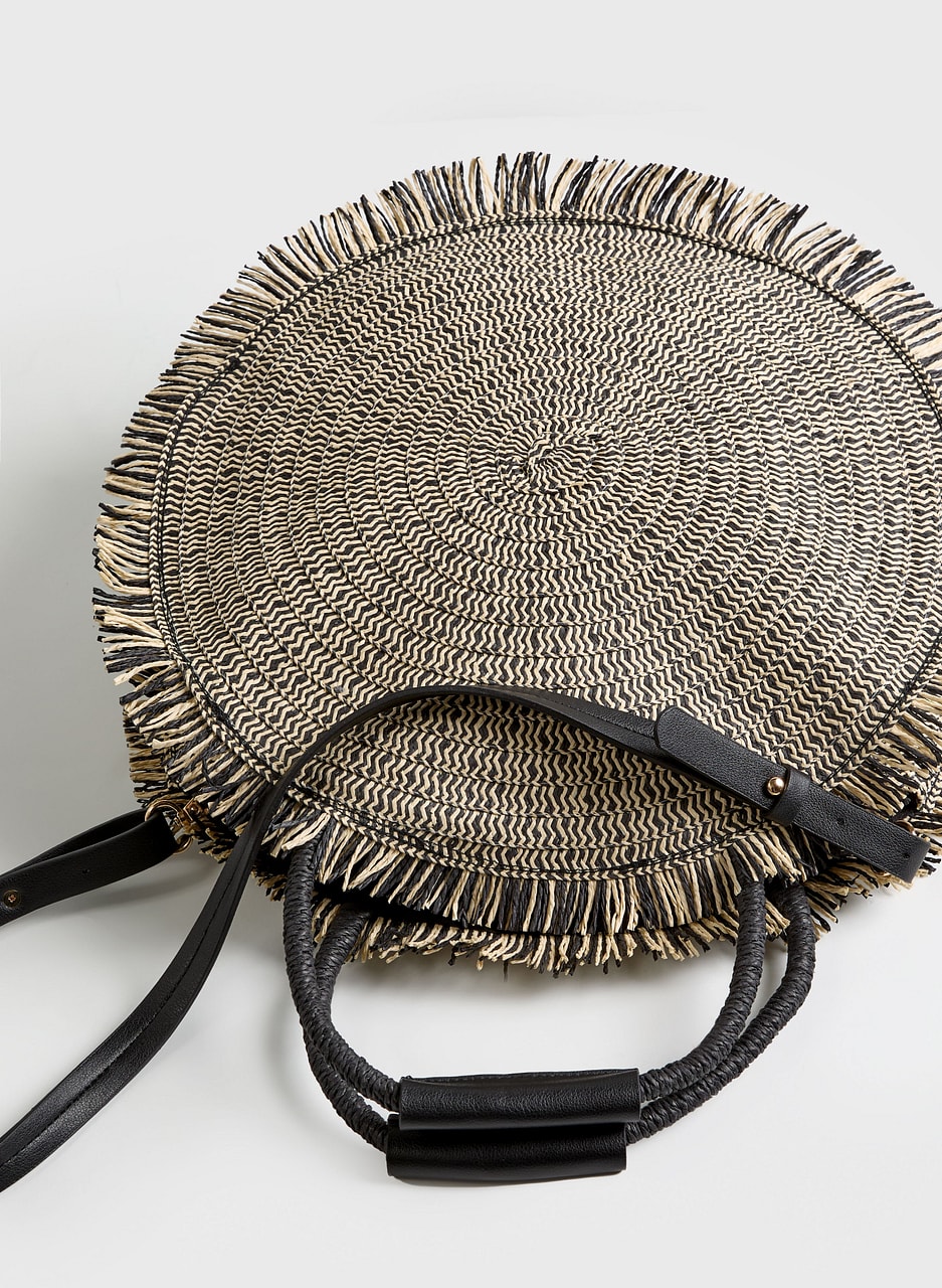 Fringed Round Straw Bag