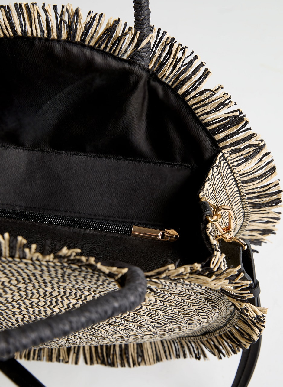 Fringed Round Straw Bag