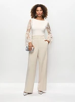 Lace Sleeve Top & Wide Leg Pants