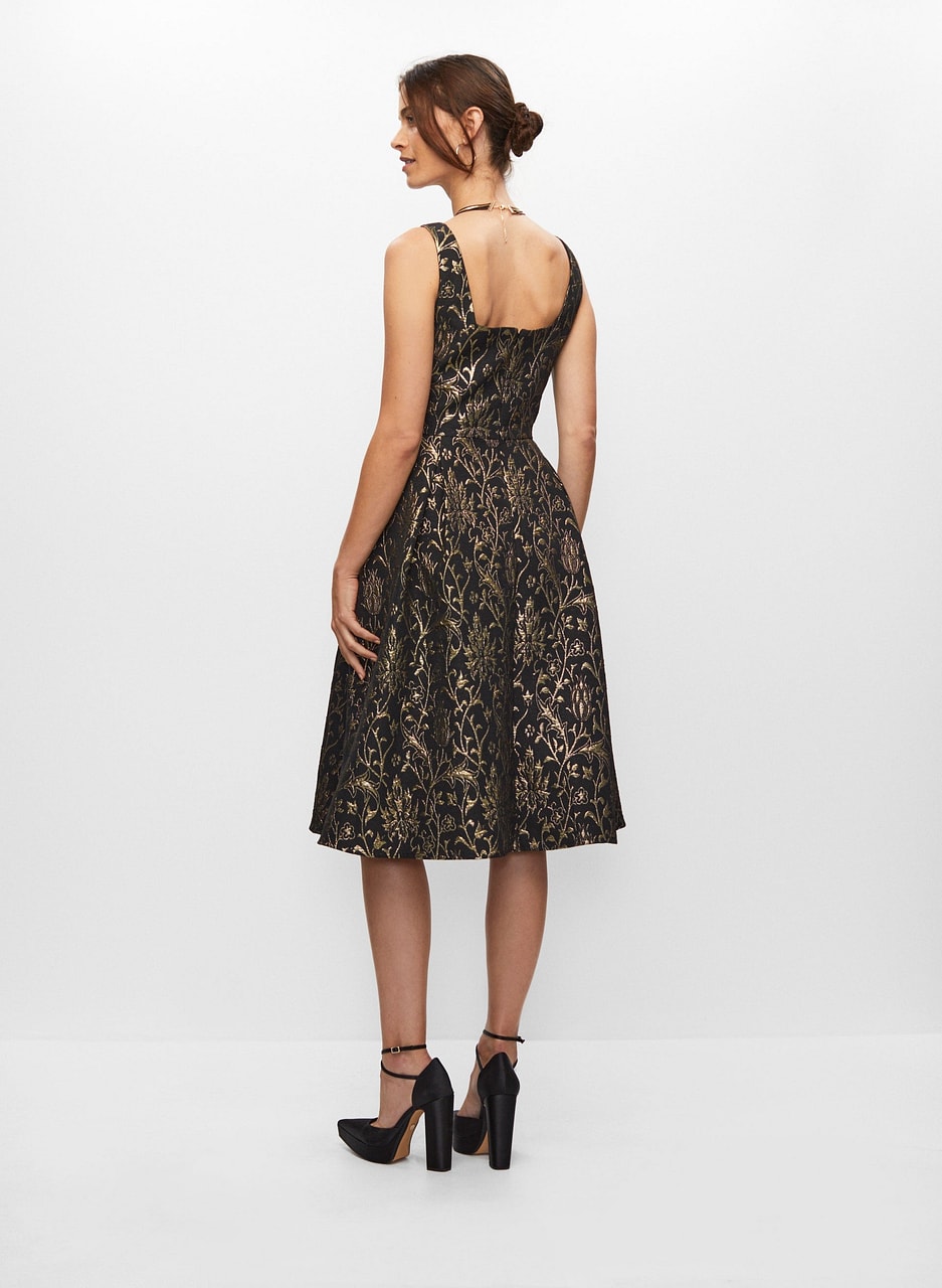 Leaf Print Jacquard Dress