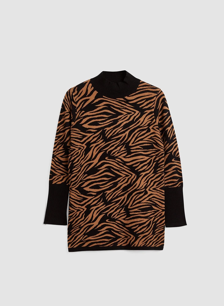 Animal Motif Mock Neck Sweater