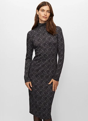 Geometric Jacquard Knit Midi Dress