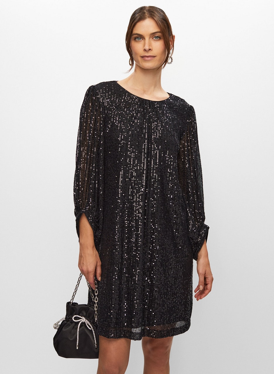 Bouffant Sleeve Sequin Dress