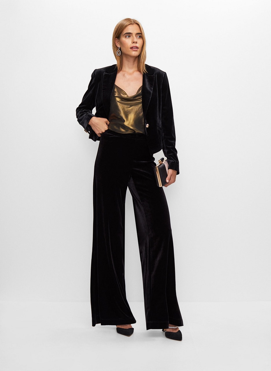 Velour Wide Leg Pull-On Pants