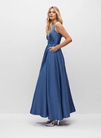 Appliqué Pocket Satin Ball Gown