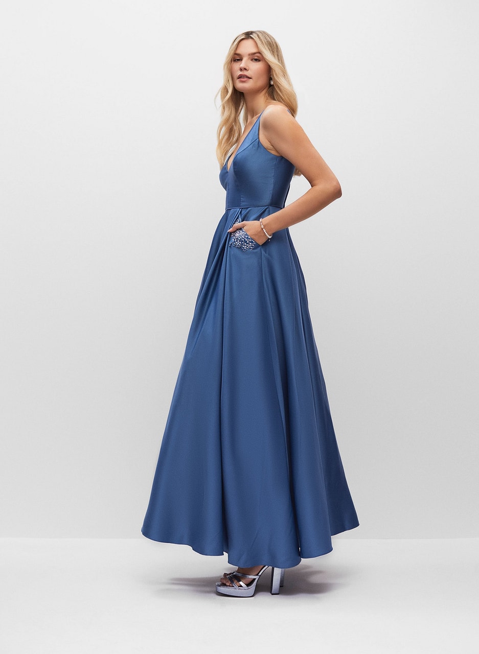 Appliqué Pocket Satin Ball Gown